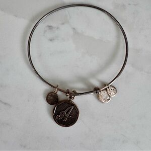 Alex and Ani Initial A Charm Bangle Bracelet Silver Tone